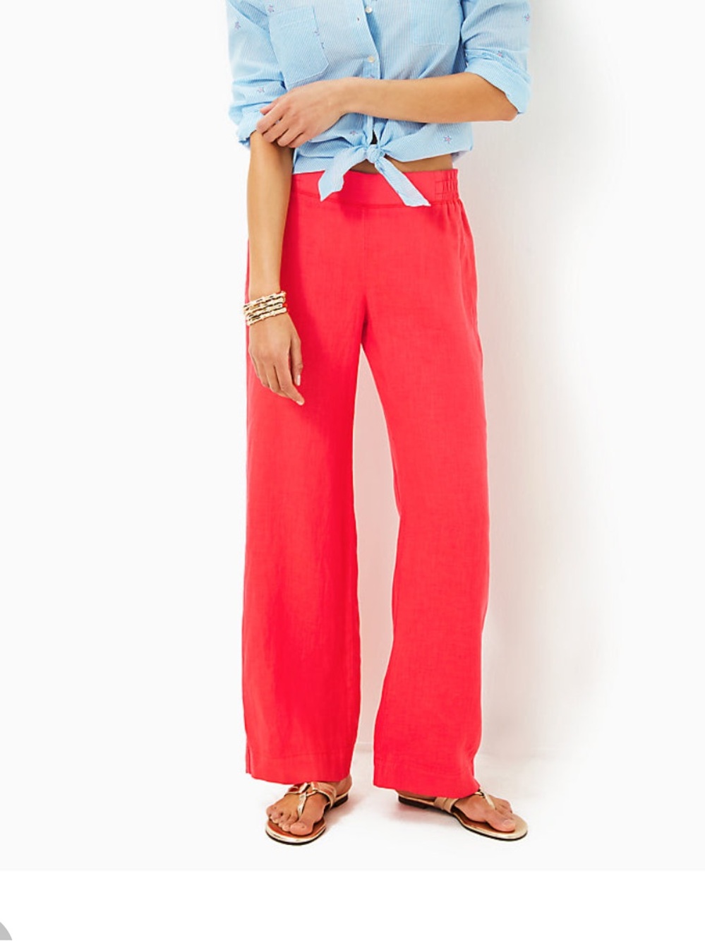 Lilly Pulitzer deri linen 31” Bright Coral Wide-Leg Linen Pants